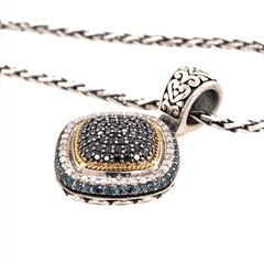 Silver & Gold Pendant with Sapphires and Diamonds on Chain