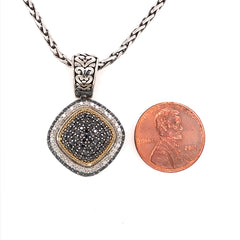 Silver & Gold Pendant with Sapphires and Diamonds on Chain