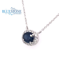 14K White Gold Necklace with Sapphire and Diamonds- 16"