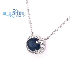 14K White Gold Necklace with Sapphire and Diamonds- 16"