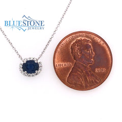 14K White Gold Necklace with Sapphire and Diamonds- 16"