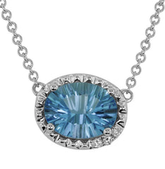 14 Karat White Gold Blue Topaz and Diamond Necklace