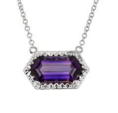 14 Karat White Gold Amethyst and Diamond Necklace