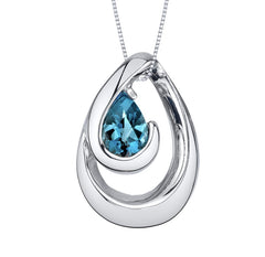 Sterling Silver Rhodium Plated Pendant with One 7mm x 5mm Pear Cut Swi