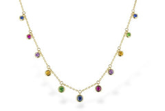 14KYG Rainbow Gemstone Stationed Necklace - 18"