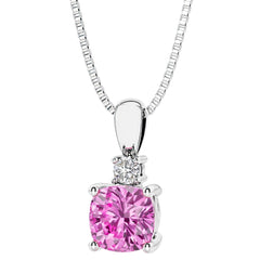 Sterling Silver Created Pink Sapphire & LAB Diamond Pendant -18"