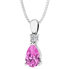 Sterling Silver Created Pink Sapphire & LAB Diamond Pendant -18"