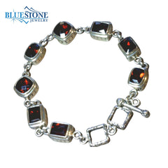 Sterling Silver Garnet Bracelet- 7.75 Inches