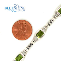 Sterling Silver Bracelet with Peridots- 7.5 Inches