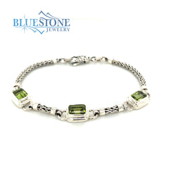 Sterling Silver Bracelet with Peridots- 7.5 Inches