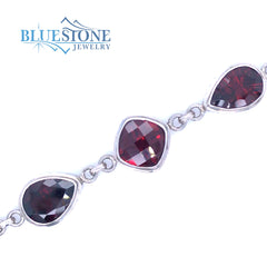 Sterling Silver Garnet Bracelet- 7.5 Inches