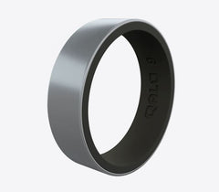 Women's Silver and Black Silicone Ring. 6mm Wide. Ring Size 9.