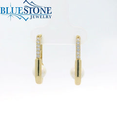 Sterling Silver 14KT Yellow Gold Hoop Earrings with Pearls