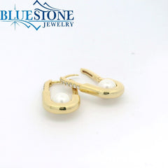 Sterling Silver 14KT Yellow Gold Hoop Earrings with Pearls