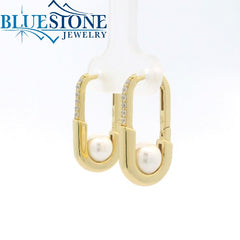 Sterling Silver 14KT Yellow Gold Hoop Earrings with Pearls