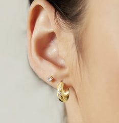 14K Gold Plated Huggie Hoop Earrings w/ CZ's