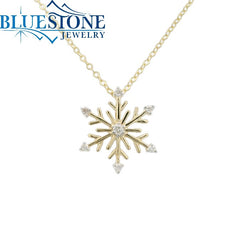14 Karat Yellow Gold Snowflake Pendant with 7 Round Diamonds at 0.10 C