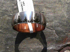 8mm Cobalt Satin Finished Domed Band with Natural Cocobolo Wood Sleeve