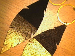 Xsmall Ombre Dipped Leather Feather Earrings with gold and black desig