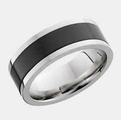 14k White Gold Ring with Solid Black Diamond Inlay-size 10