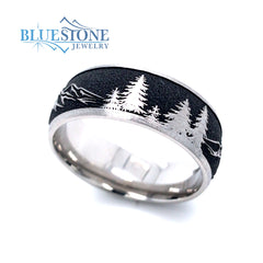 8mm Titanium Band with Mountains and Trees- Size 9.75