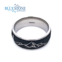 8mm Titanium Band with Mountains and Trees- Size 9.75