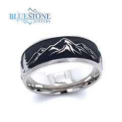 8mm Titanium Band with Mountains and Trees- Size 9.75