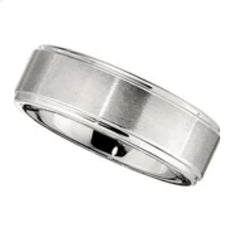 Cobalt Satin/Polished Ridged Men's Wedding Band- Size 10