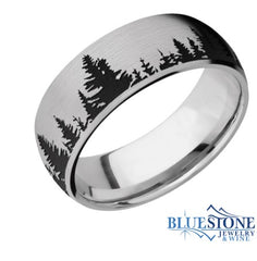 Titanium Pine Tree Pattern Ring with Black Cerakote and Satin Finish*Size 8.5*
