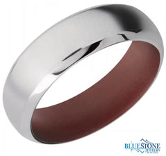 7mm Wide Domed Bevel 14k White Gold band featuring a Crimson Cerakote
