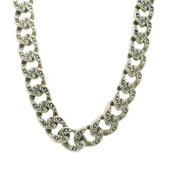 Sterling Silver Curb Chain Necklace with Scroll Pattern- 22 Inches