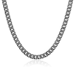 Sterling Silver Curb Chain Necklace with Scroll Pattern- 22 Inches