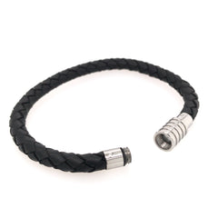 Black Leather Bracelet with Steel Clasp- 8.25 Inches