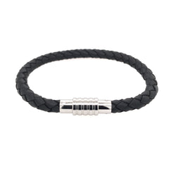 Black Leather Bracelet with Steel Clasp- 8.25 Inches