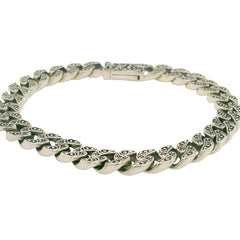 Sterling Silver with rhodium plating curb chain bracelet with scroll p