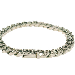 Sterling Silver with rhodium plating curb chain bracelet with scroll p