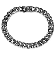 Sterling Silver with rhodium plating curb chain bracelet with scroll p