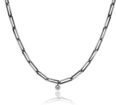 Sterling Silver, Gun Metal Finish Paperclip Necklace - 24"