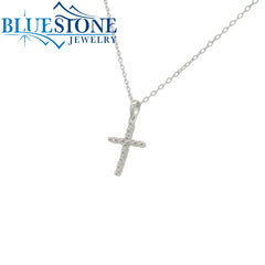 Sterling Silver Cross Necklace With Cubic Zirconias - 16.5"