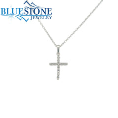 Sterling Silver Cross Necklace With Cubic Zirconias - 16.5"