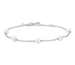 Sterling Silver Bracelet with 5 Pearls - 7.25"