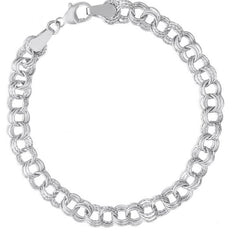 Silver Link Curb Classic Charm Bracelet w/ Lobster  Clasp at 8 inches.