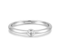 Silver Cubic Zirconia Solitaire Ring- Sz. 8.25