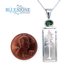 Silver Tree Pendant with Green Tourmaline- 18 Inches