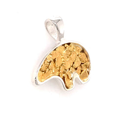 Large Silver Bear Pendant with Gold Nuggets