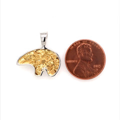Large Silver Bear Pendant with Gold Nuggets