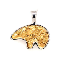 Large Silver Bear Pendant with Gold Nuggets