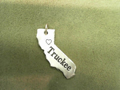 Sterling Silver California Pendant with engraved a heart and "Truckee,