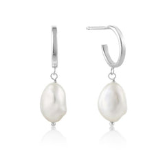 Silver Mini Hoop Earrings w/ Freshwater Pearls