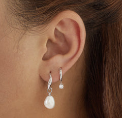 Silver Pearl Hoop Earrings